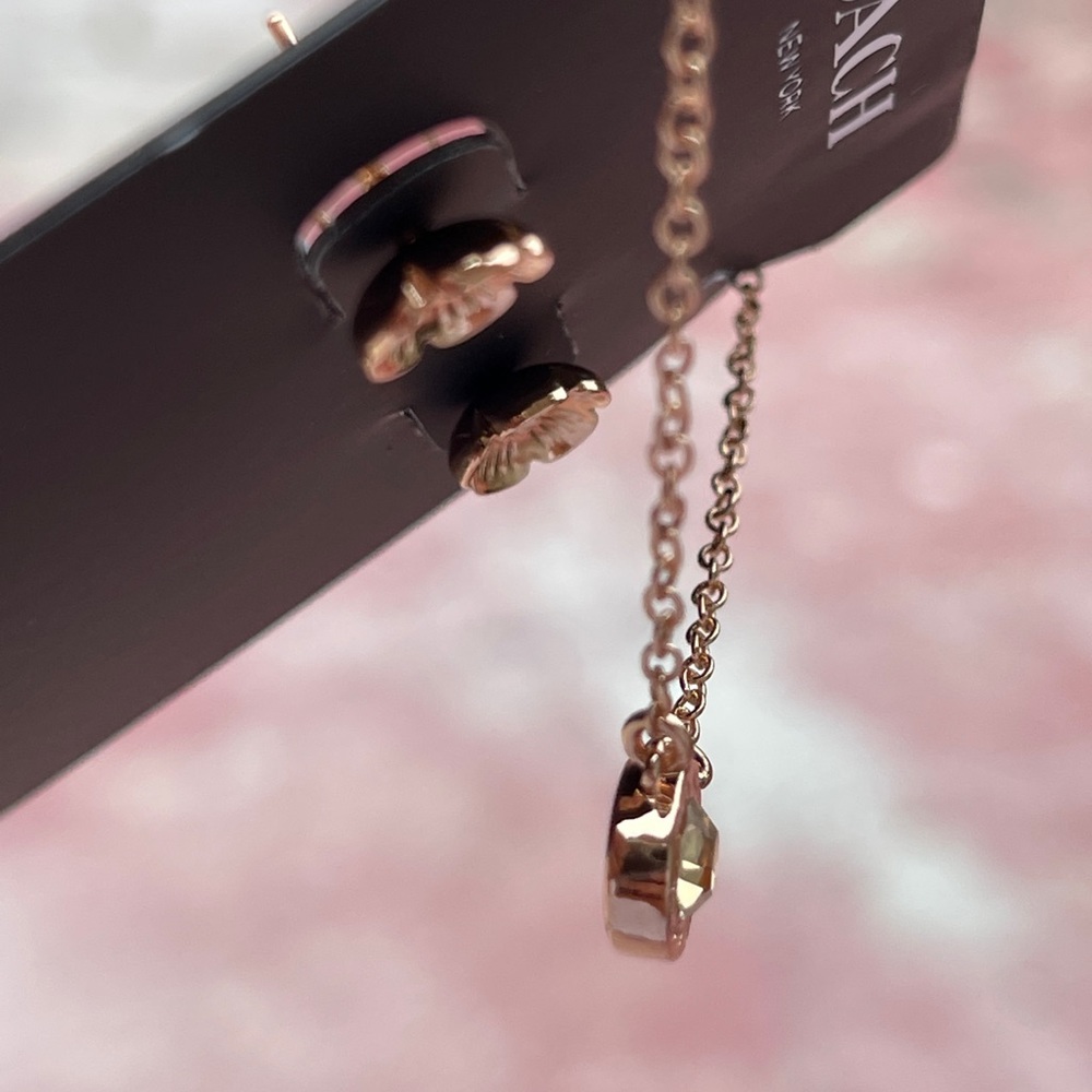 COACH Round Circle Necklace and Tea Rose Stud Earrings Set - Picture 8 of 14